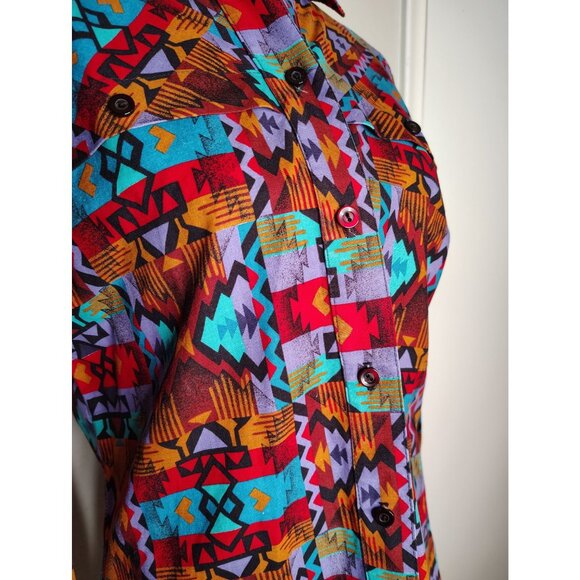 H Bar C Ranchwear Size 6/30 Southwest Aztec 100% Cotton, USA Medium Large Button - Picture 4 of 8